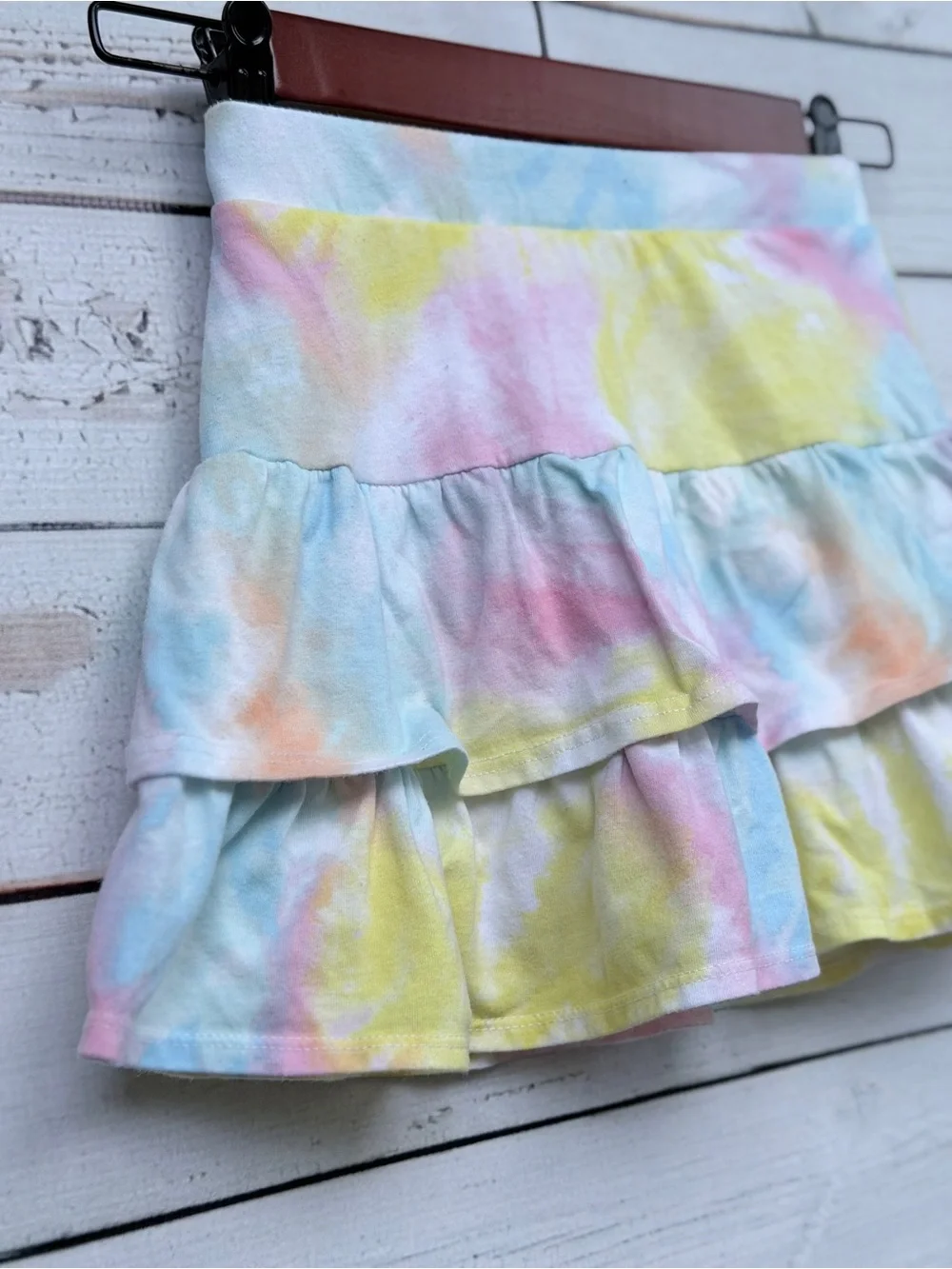 Justice Pastel Tie-Dye Ruffle Skirt - Pink, Yellow, Blue